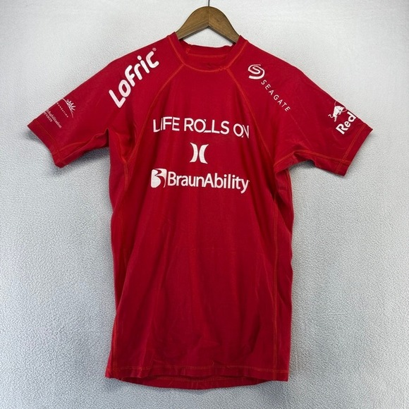 Hurley Other - Hurley Rash Guard Mens Medium Red Surf Swim Life Rolls On Red Bull Vintage y2k